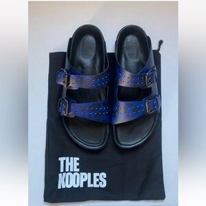 The Kooples Men's Sz FR 42 US 8 Blue Leopard Print Leather Buckle Sandals